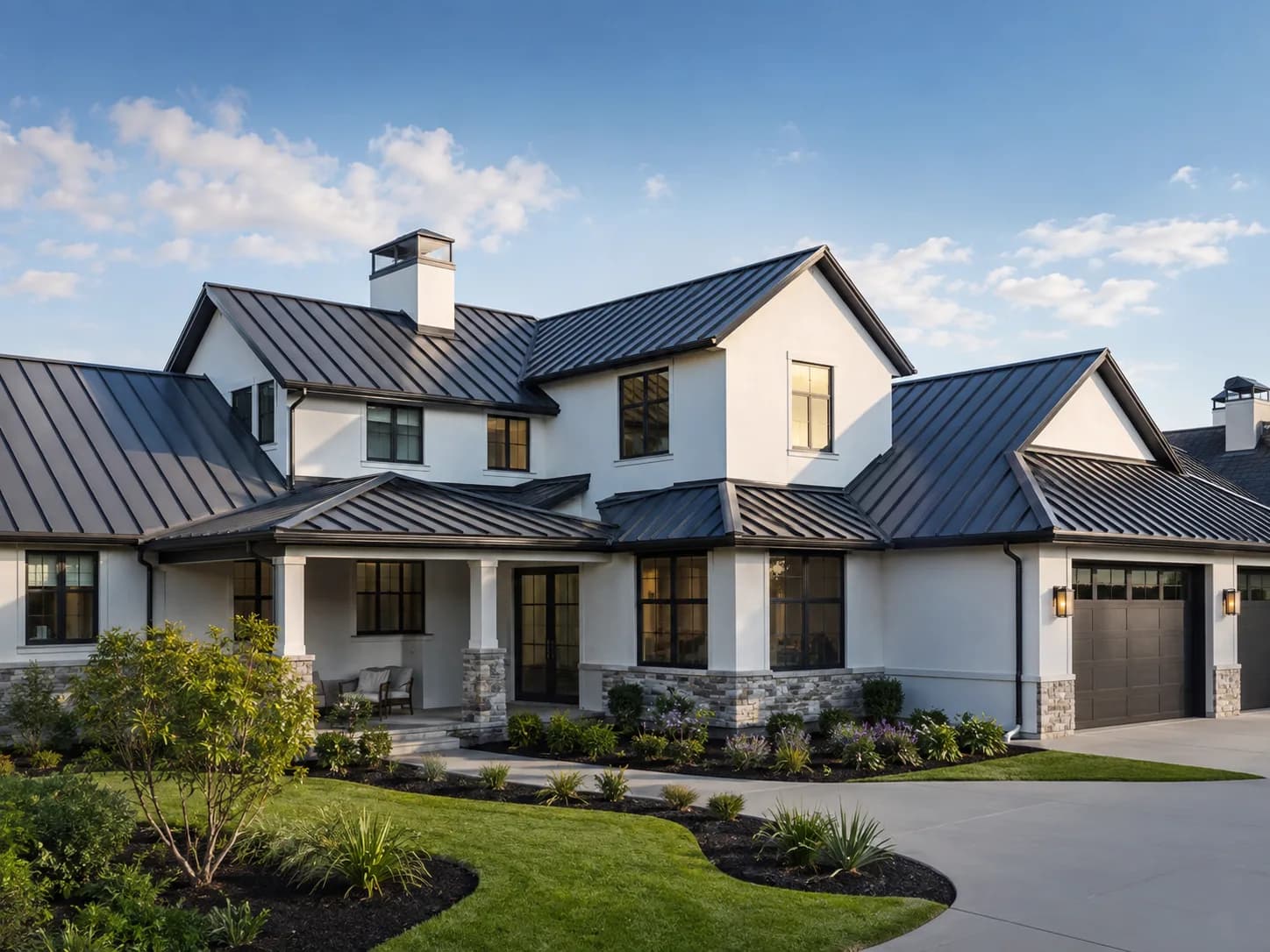 A modern home with a premium standing seam metal roof.